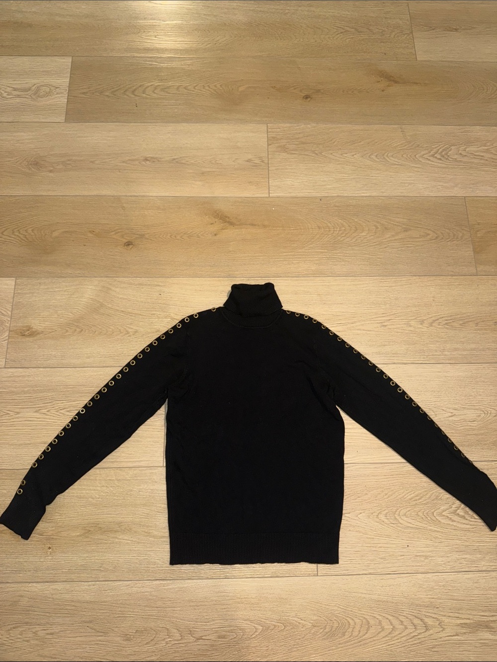 Joseph A Black Turtleneck Sweater with Gold Eyelet Detailing